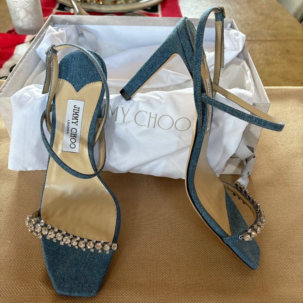 Jimmy Choo Meira Denim Crystal Sandals
